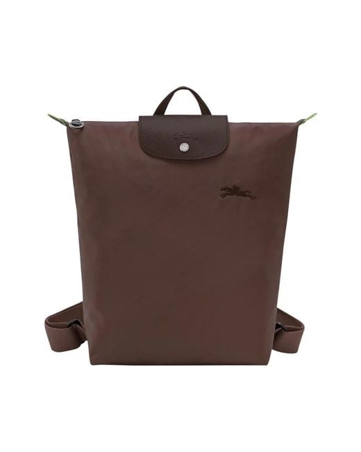 Longchamp Brown Grüner Faltbarer Rucksack Mit Druckknopf
