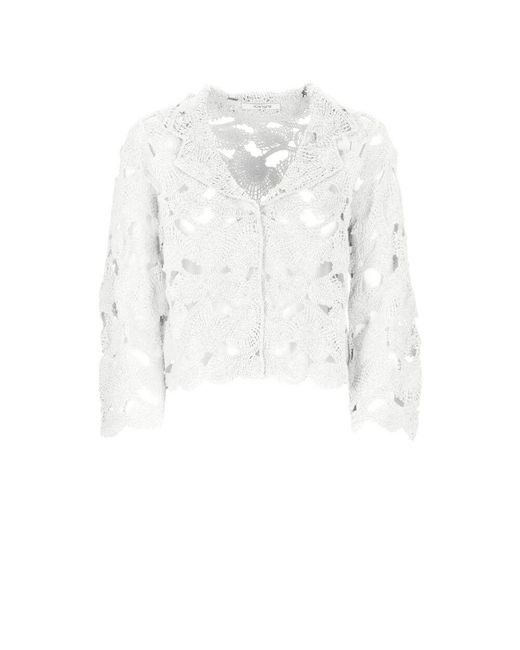 Kangra White Weiße Kaschmir Baumwolle Spitzenpullover