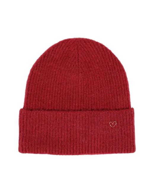 Pieces Red Polyester Blend Wintermütze