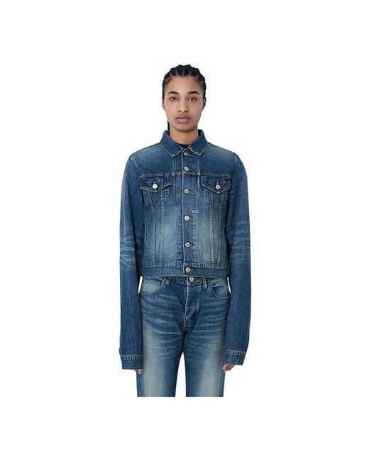 Balenciaga Jassen ,Blauw ,Denim Panel Denim Jack Met Klassieke Kraag in het Blue