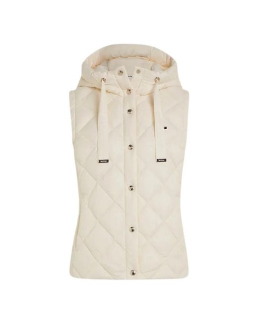 Tommy Hilfiger Jassen ,Nylon Gewatteerd Mouwloos Vest Met Capuchon in het Natural