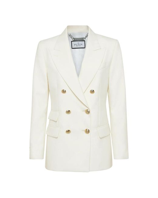 Philipp Plein Jassen ,Wit ,Wol Wool Marine Fit Blazer Ls in het White