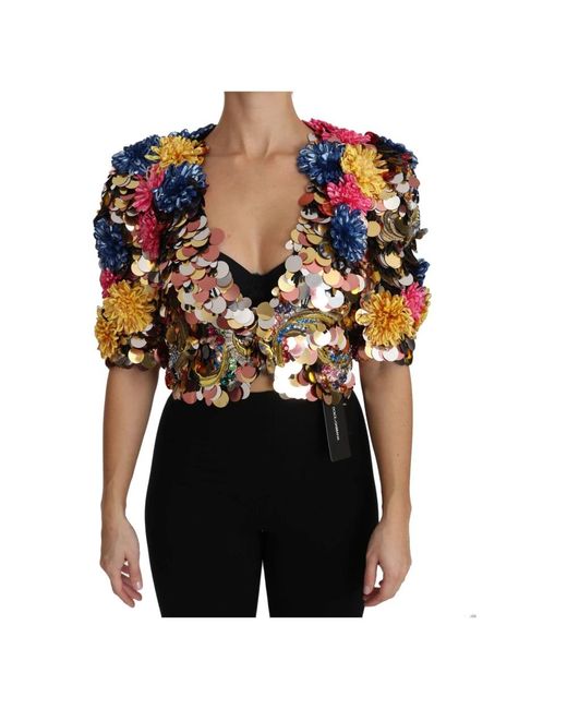 Cappotto giacca floreale con paillettes cristallo di Dolce & Gabbana in Multicolor