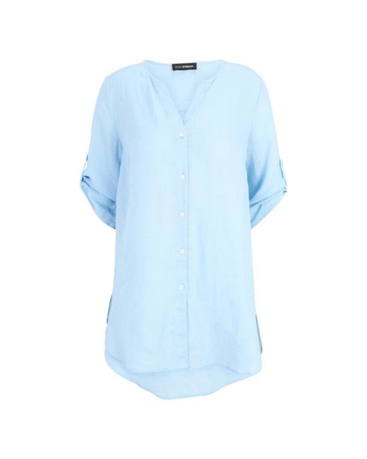 Doris Streich Blue Leinen High-Low Bluse