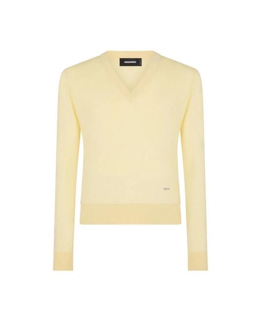 DSquared² Yellow V-Neck Knitwear for men