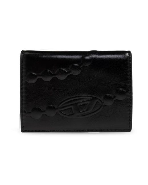 DIESEL Accessoires ,Zwart ,Leer Pc Monogram Tri-Fold Wallet in het Black
