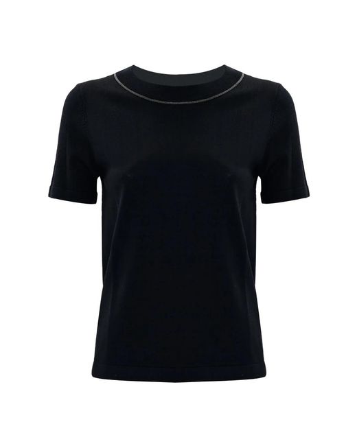 Camiseta Brillante Con Detalles En El Cuello, Mujer, Talla Kocca de color Black