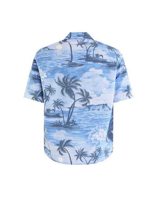 Palm Angels Blue Short Sleeve Shirts for men