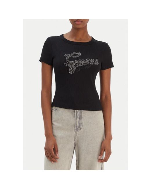 Guess Studs Script Tee in het Black