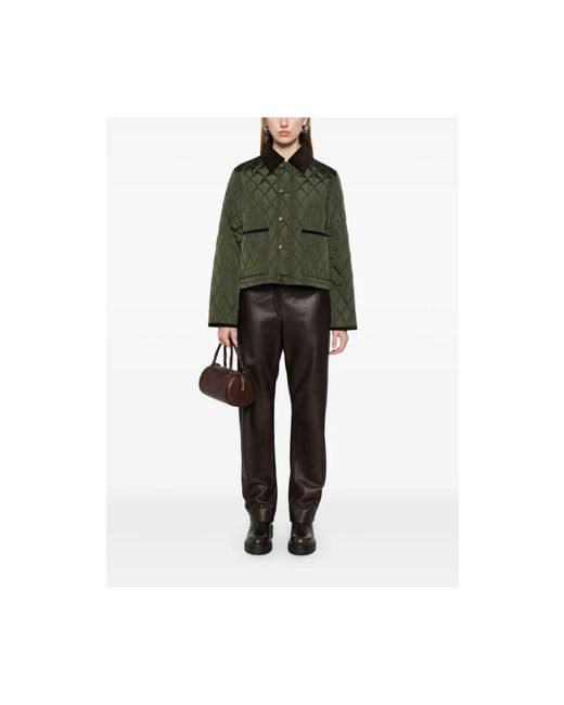 Burberry Green Grüne steppjacke mit cordkragen