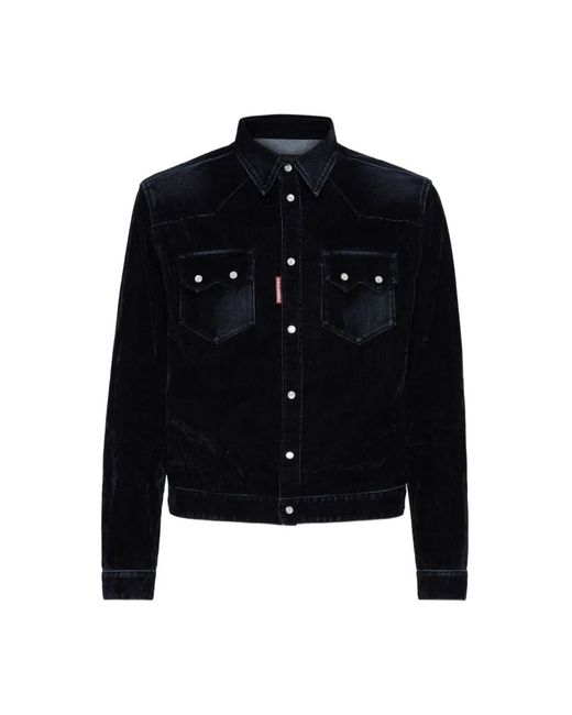 DSquared² Jassen ,Blauw ,Denim Flocked Denim Jack Blauw Lange Mouw in het Blue voor heren