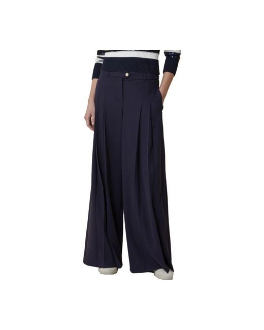 Pennyblack Blue Polyester Twill Weite Beinhose