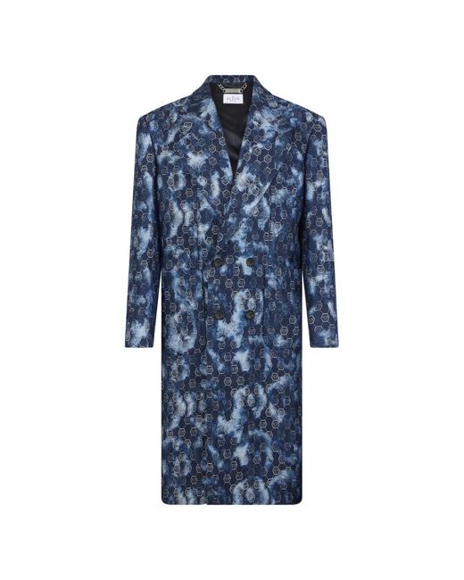 Philipp Plein Jassen ,Blauw ,Denim Jacquard Denim Coat Monogram in het Blue voor heren