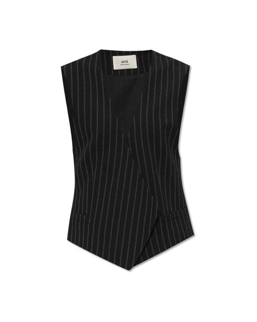 AMI Tops ,Zwart ,Wol Gestreept Vest in het Black