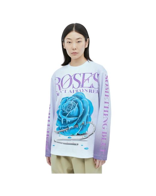 T-shirt a maniche lunghe con stampa di rose di Burberry in Blue