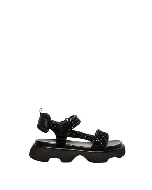 Jeannot Schoenen ,Zwart ,Leer Zwarte Strass Sportsandaal in het Black