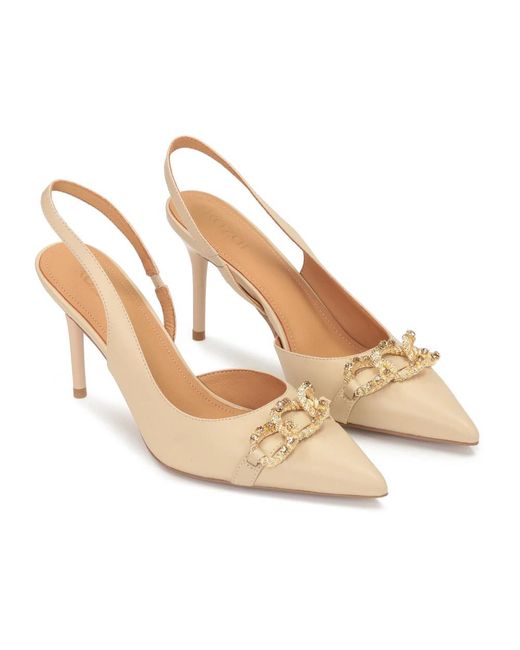 Kazar Schoenen ,Leer Nude Pumps Met Open Hiel En Een Grote Metalen Ketting in het White