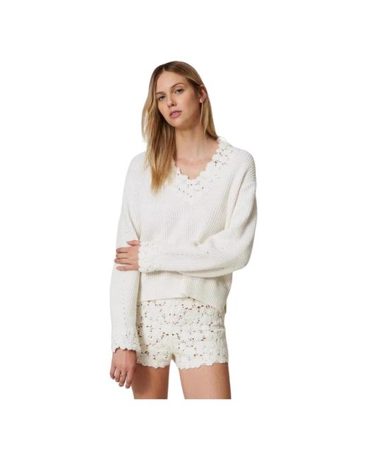 Twinset White V-Neck Knitwear