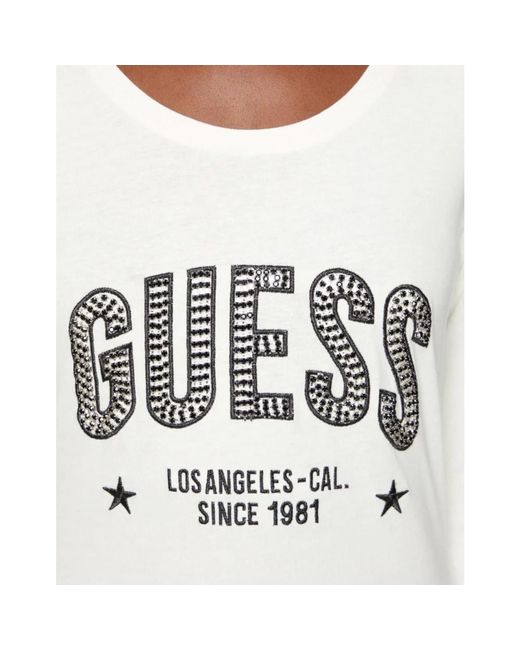 Guess White Weißes Langarm-T-Shirt