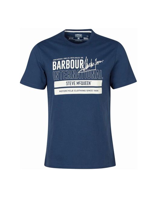 Barbour Tops ,Blauw ,Katoen Grafisch T-Shirt Met Steve Mc Queen Design in het Blue voor heren