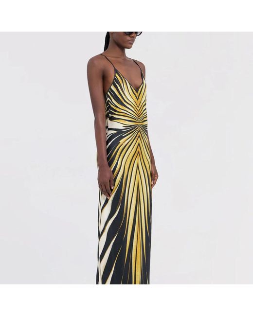 Roberto Cavalli Kleedjes ,Veelkleurig ,Gouden Print Zijden Jurk Made in het Metallic