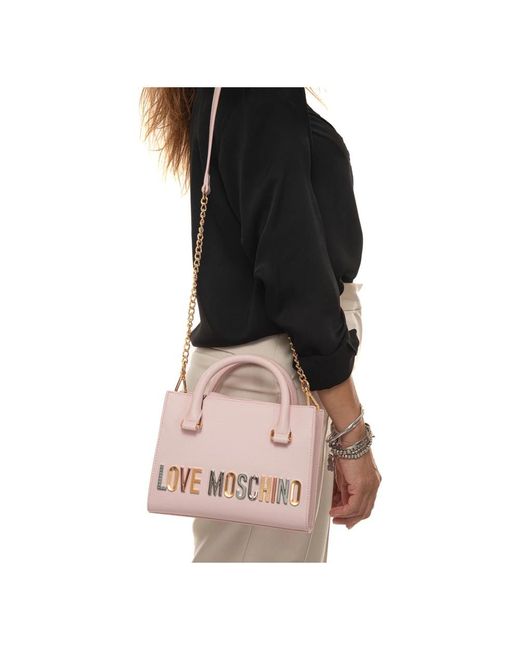 Love Moschino Pink Metallic goldene handtasche mit logo