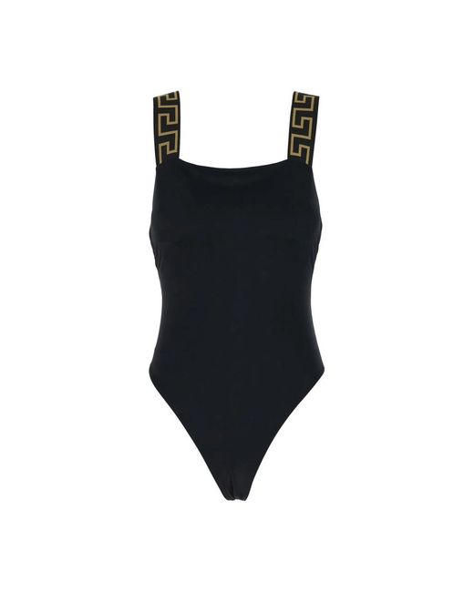 Versace Badmode ,Zwart ,Nylon Greca Border One-Piece Badpak in het Black