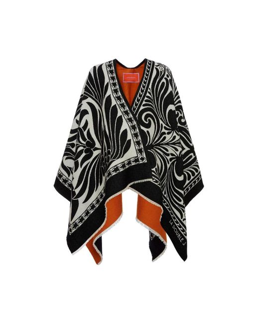 LaDoubleJ Jassen ,Zwart ,Wol Omkeerbare Wollen Poncho in het Black