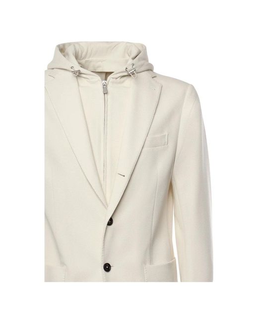 Eleventy Jassen ,Katoen Hooded Single Breasted Jacket in het White voor heren