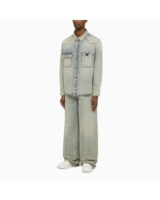Valentino Gray Denim Shirts for men