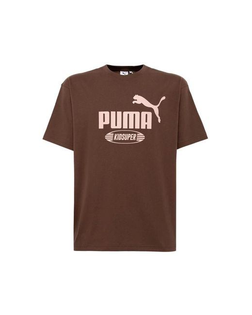 PUMA Maxi logo crew neck t-shirt in Brown für Herren