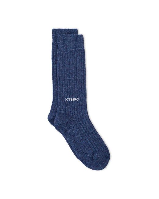 Iceberg Zware Boucl� Wollen Sok Met Een Patroon in het Blue