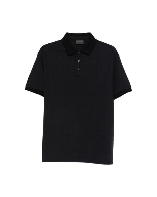 Emporio Armani Black Textured Polo Sweater for men