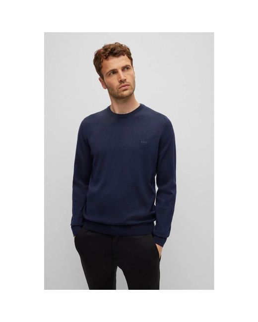 Boss Blue Round-Neck Knitwear for men