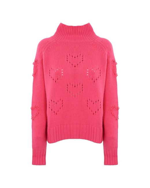 Mc2 Saint Barth Truien & Vesten ,Roze ,Wol Roze Wollen Trui Met Hartdetails in het Pink