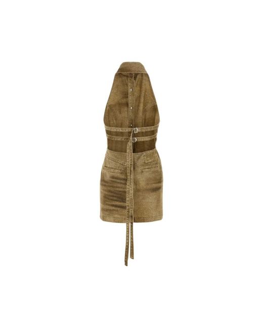 Blumarine Natural Buttoned Halterneck Mini Dress