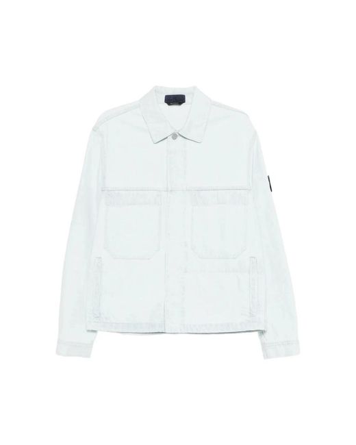 Stone Island Jassen ,Blauw ,Buttoned Pocket Jacket in het White voor heren