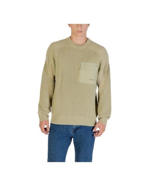 HUGO Round-Neck Knitwear in het Natural voor heren