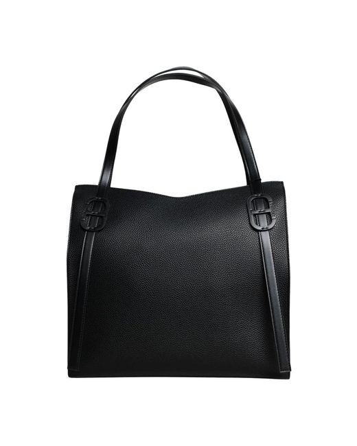Twinset Tassen ,Zwart ,Leer Tote Tas Van Graanleer Met Rits in het Black