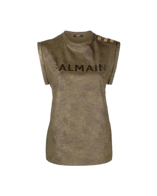 Balmain Green Eco-responsible cotton T-shirt with logo print