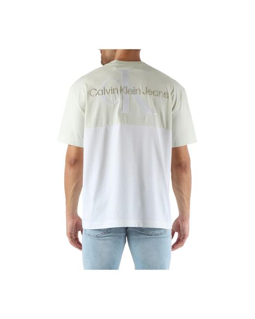 Calvin Klein Farbblock baumwoll t-shirt mit logo stickerei in White für Herren