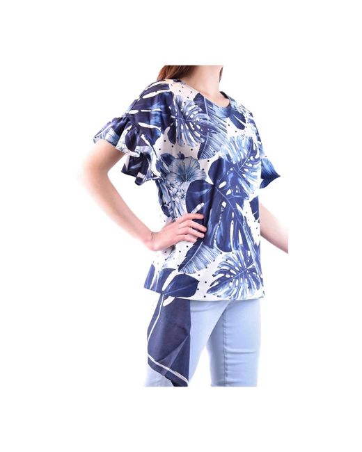 Twinset Overhemden ,Veelkleurig ,Katoen T-Shirt Met Korte Mouwen En Ronde Hals Met Bloemenpatroon in het Blue