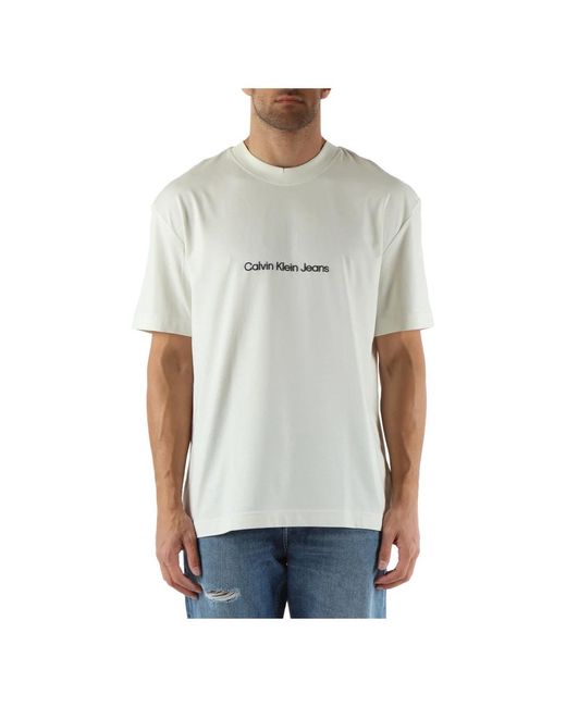 Calvin Klein Baumwoll-logo-geprägtes rundhals-t-shirt in Gray für Herren