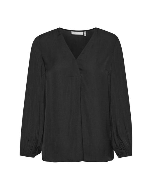 Inwear Overhemden ,Zwart ,Polyester Zwarte V-Hals Blouse Rinda Iw Stijl in het Black