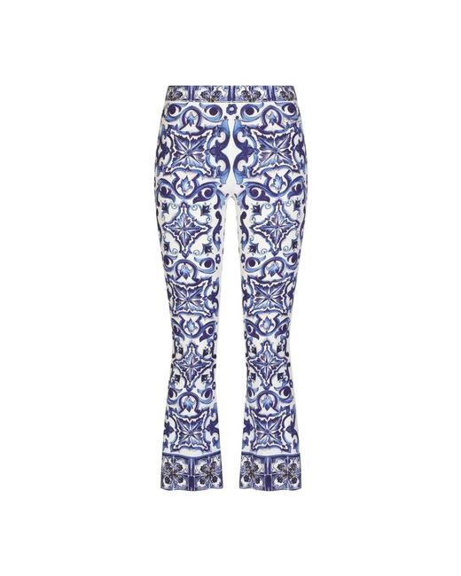 Majolica print flared cropped pantalones Dolce & Gabbana de color Blue
