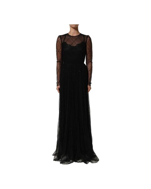 Dolce & Gabbana Lange Mouwen Maxi Jurk in het Black