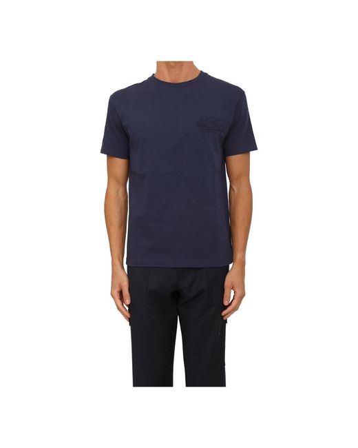 Etro Tops ,Blauw ,Katoen T-Shirt Logo in het Blue voor heren