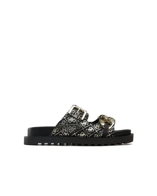 Guess Schoenen ,Zwart ,Katoen Fatema 4G Logo Slipper in het Black