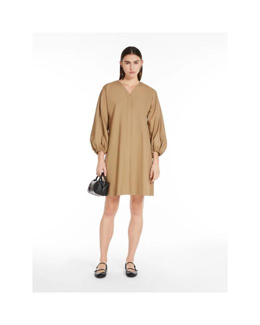 Max Mara Katoenen V-Hals Jurk Met Lurex Detail in het Natural