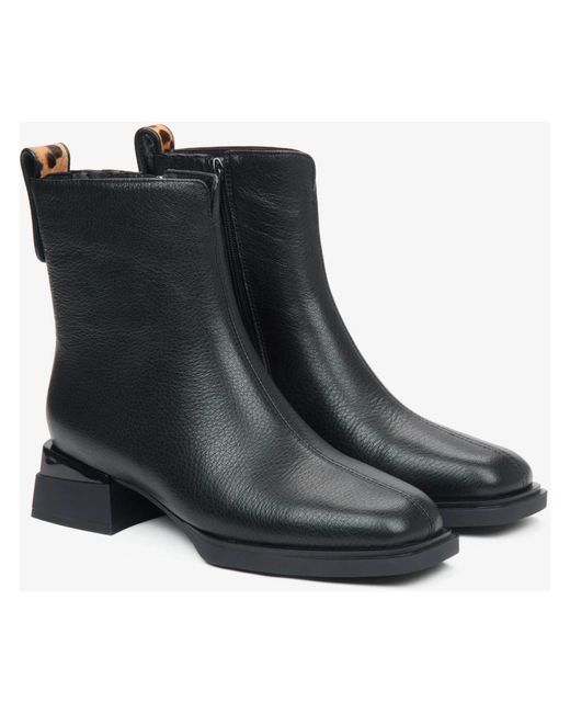 ESTRO Black Schwarze leder-stiefeletten